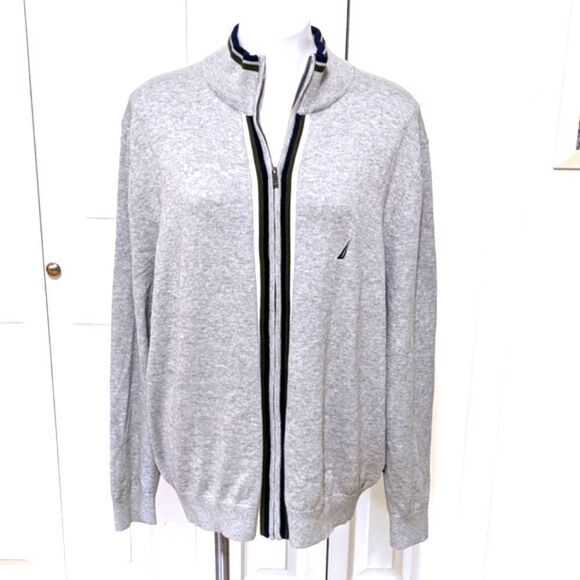 NWOT Nautica Men's Ash Grey 100% Cotton Zip-Up Long Sleeve Sweater - Picture 4 of 15